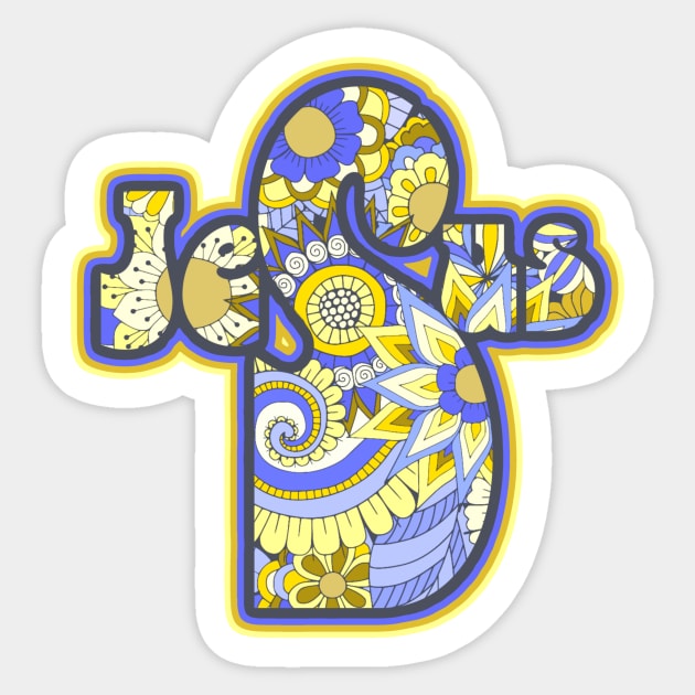 Blue Floral Jesus Cross Art Sticker by AlondraHanley